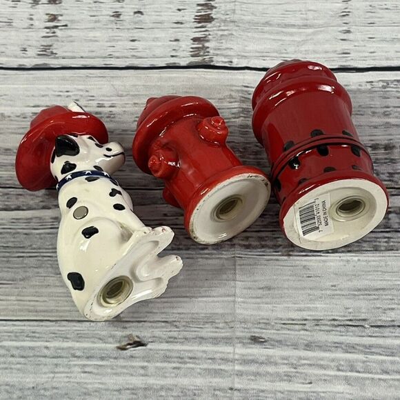 Dalmatian Dog Fire Hydrant Fireman Magnetic Salt & Pepper Shakers 3pc Set - Picture 9 of 10